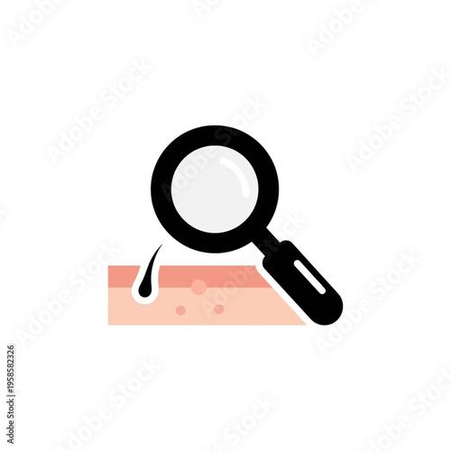 Magnifying Glass Examining Skin Pore with Blackhead Illustration.