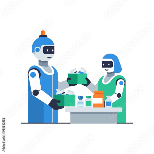 Two robots working together in a warehouse.