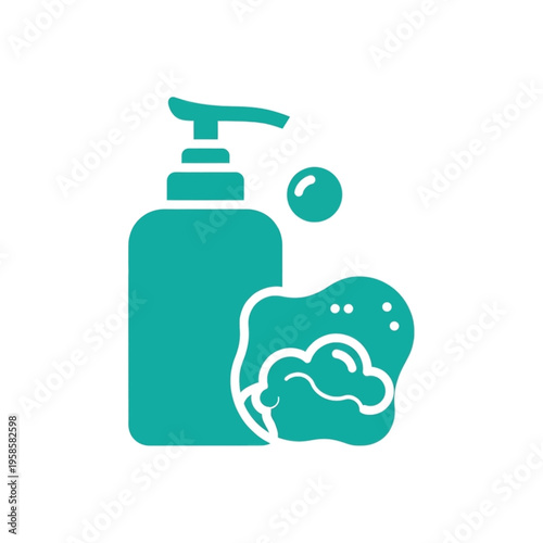 Teal Soap Dispenser with Sponge Icon for Hygiene.