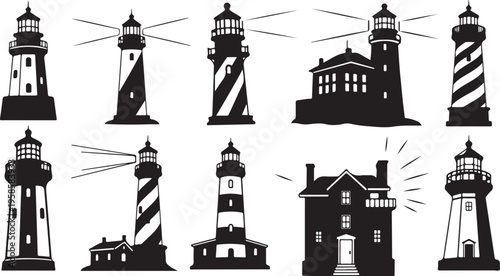 Collection of Various Lighthouse Silhouettes and Designs