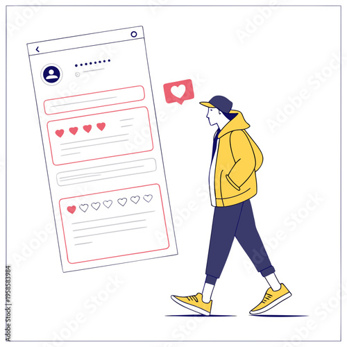 A man walking past a large social media post