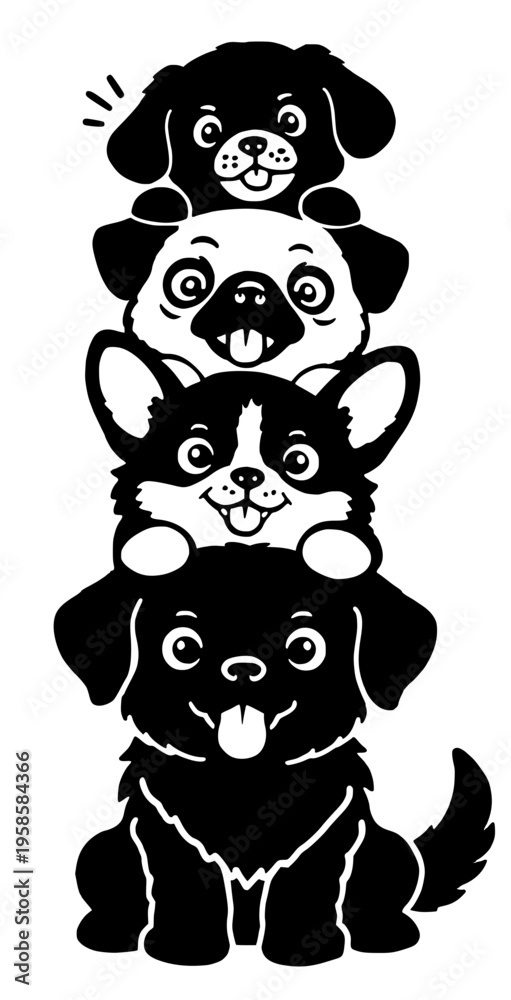 Naklejka premium Cute Stacked Dogs SVG, Dog Vector, Funny Dog SVG, Dog Silhouette