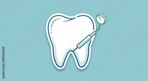 Dental care concept with tooth and mirror on blue background symbolizing oral hygiene and health