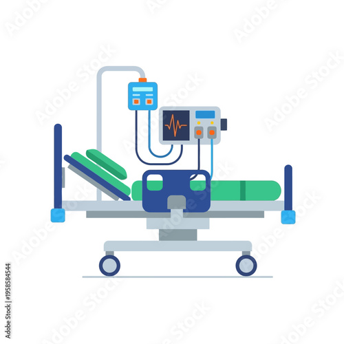 Hospital Bed with Medical Equipment Illustration.