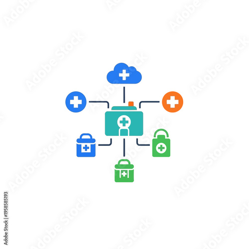 Medical data cloud storage and network connection concept.