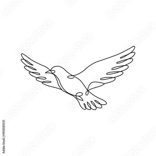 Bird Line Drawing Vector Icon – Minimalist Silhouette, Flying Outline, Freedom Symbol