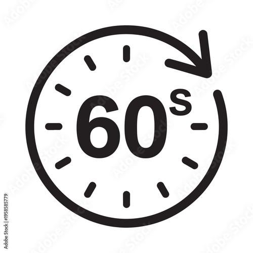 Sixty second timer icon with a circular arrow illustrating time duration