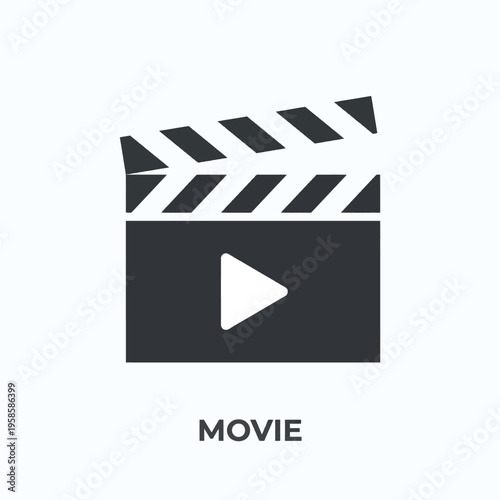 Vector graphic of a movie clapper board with a play button for film and video production design