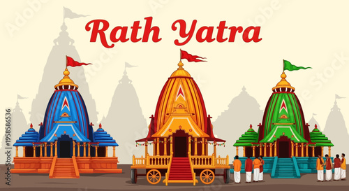Vibrant rath yatra festival temples with colorful architecture and flags