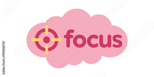 Pink cloud shaped focus icon with yellow crosshair and red target  business concept