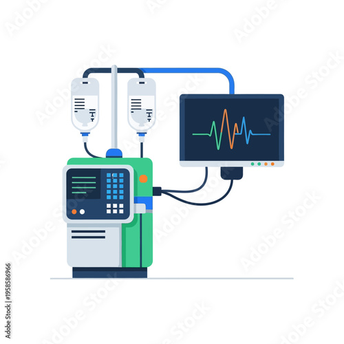 Medical Infusion Pump and Monitor Displaying Vital Signs.