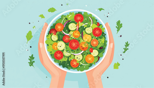 Fresh Mixed Salad in Bowl Held.