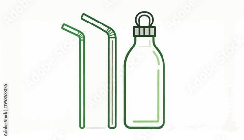 Reusable Glass Water Bottle and Straws.