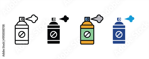 Insecticide spray can and pest control icon set. Bug repellent, aerosol disinfectant, and chemical protection symbols. Vector Illustration.