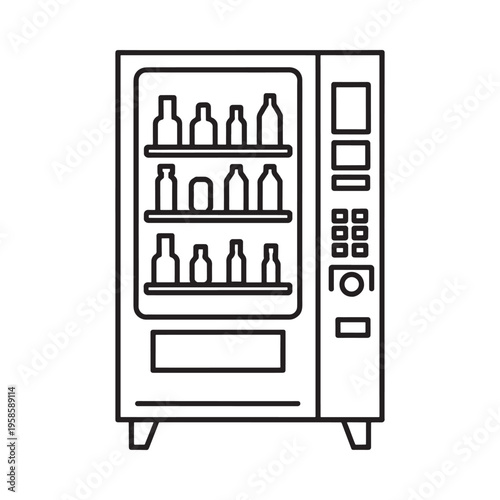 Simple line drawing of a vending machine filled with bottled drinks