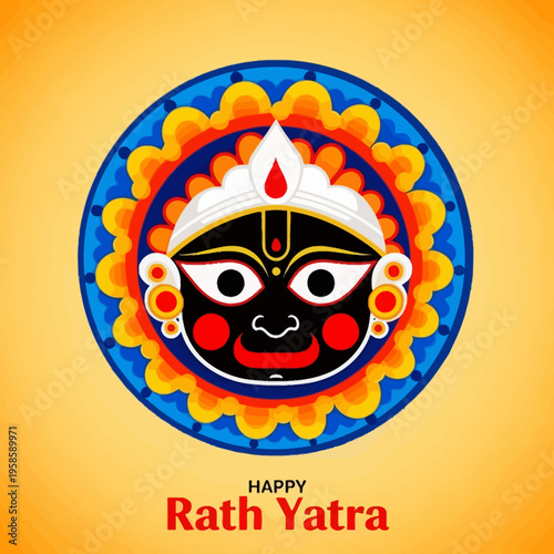Colorful illustration of lord jagannath face for the hindu festival rath yatra celebration