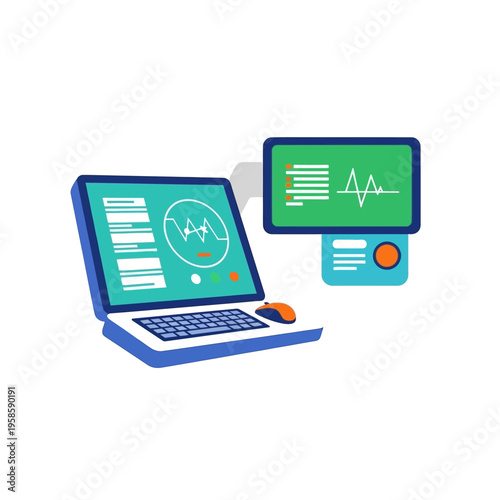 Modern Laptop and Monitor Displaying Health Data.