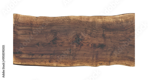 Live Edge Wood Slab Top View Isolated on White Background