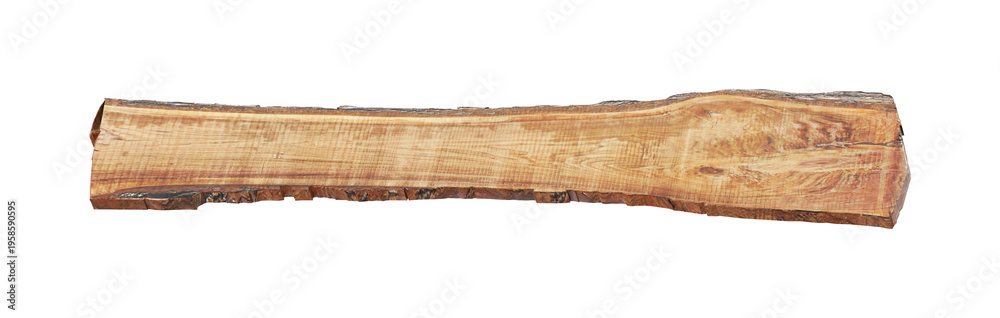 Fototapeta premium Natural Live Edge Wood Slab Front Perspective View Isolated on White Background