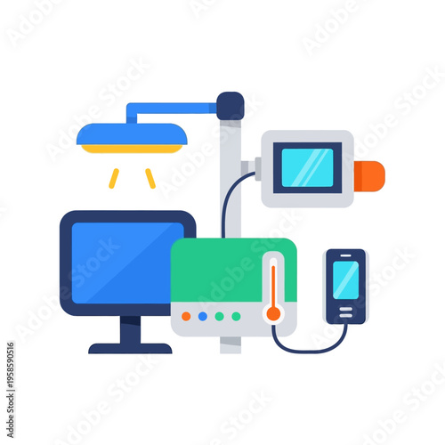 Modern Medical Equipment Displaying Vital Signs and Data.