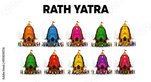 Vibrant rath yatra festival with colorful temple chariots