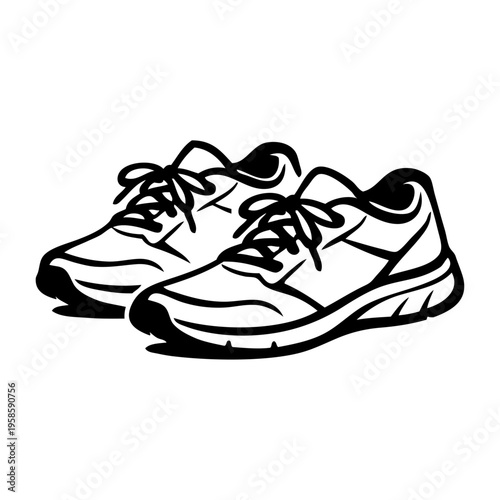 Logo tienda de deportes. Dibujo con líneas de un par de zapatillas de deportes.