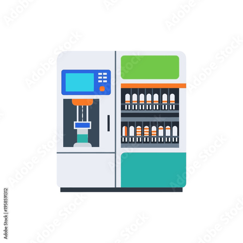Modern Vending Machine Dispensing Beverages and Snacks.
