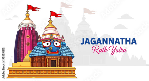 Colorful illustration of jagannath temple during the rath yatra festival in puri odisha india