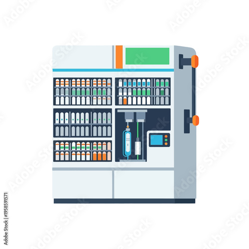 Modern Vending Machine Stocked with Various Products.