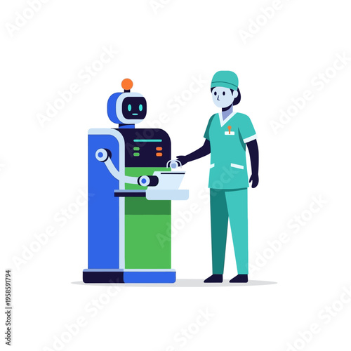 Nurse Interacting With Advanced Medical Robot Technology.
