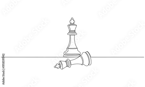 Chess game concept of queen versus king. One line drawing vector illustration chess game concept minimalist design