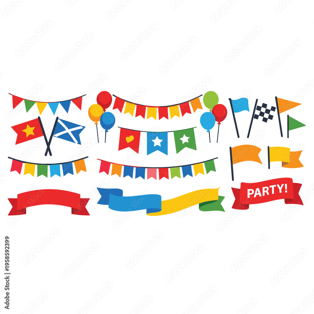 Fototapeta premium Party Decorations Flags And Banners With Balloon