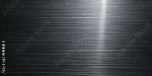 Dark metallic brushed surface with horizontal fine lines and soft vertical light reflections, abstract background for industrial or technology applications, dark metal