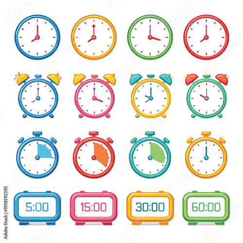 Colorful Clocks And Time Displays With Alarm Clock