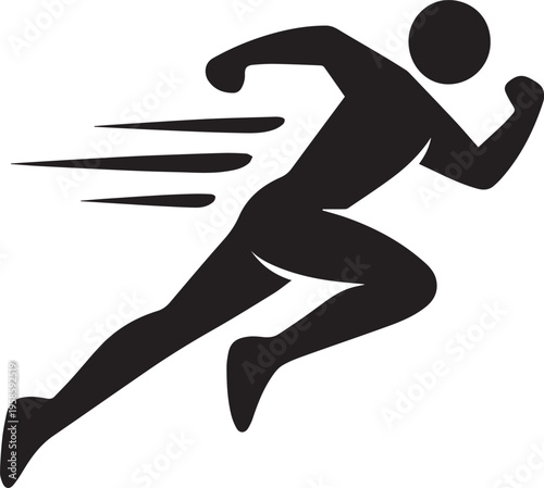 Black Running Person Silhouette Vector Icon, Fast Motion Runner Side View, Dynamic Sprint Pose, Minimal Modern Design, Solid Black, Isolated on Transparent Background