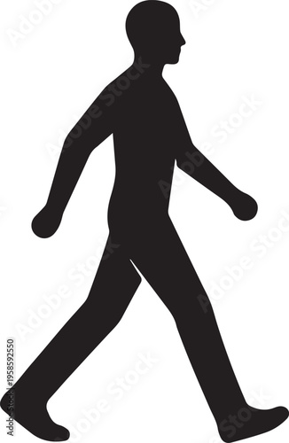 Black Silhouette Walking Human Vector Icon – Side View, Forward Motion, Minimalist, Isolated on Transparent Background