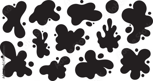 Abstract black ink splatters on white background illustration design