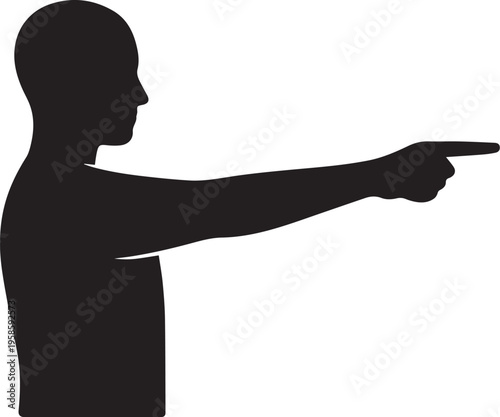 Black Silhouette Person Pointing Forward Icon – Minimal Side View Gesture, Modern UI Symbol, Solid Fill, Isolated on Transparent Background