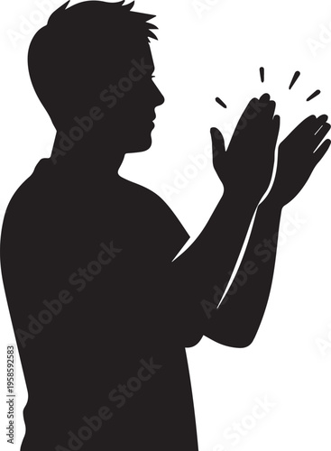 Black Silhouette Clapping Hands Icon – Applause Gesture Vector, Simple Bold Design, Isolated on Transparent Background