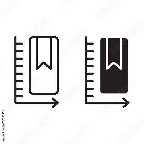 Two bookmark icons outline and filled with ruler markings