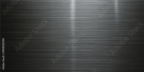 Polished stainless steel surface with fine horizontal brush strokes and strong vertical light glares, metallic texture for modern industrial or technology backgrounds