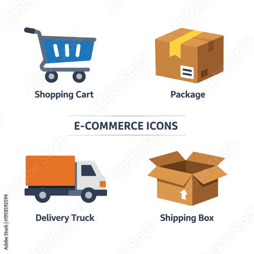 E Commerce Icons Shopping Cart With Package