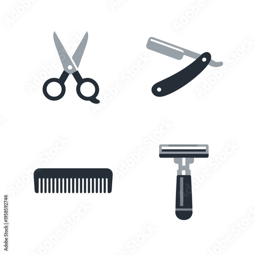 Barber Tools Icons With Scissors With Razor