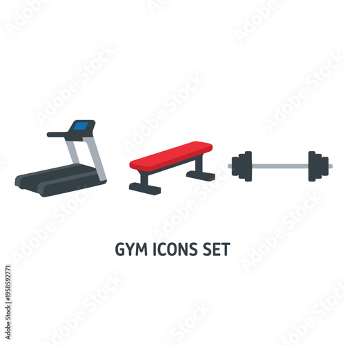 Gym Icons Set Gym Equipment With Treadmill