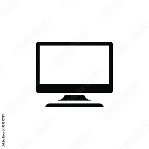 Black computer monitor on white background screen desktop display