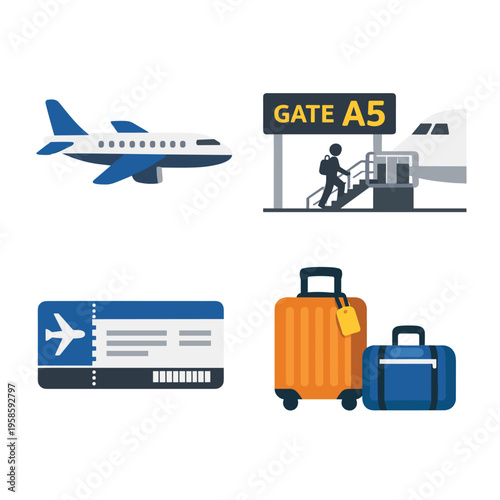 Airline Travel Icons Air Travel With Airplane