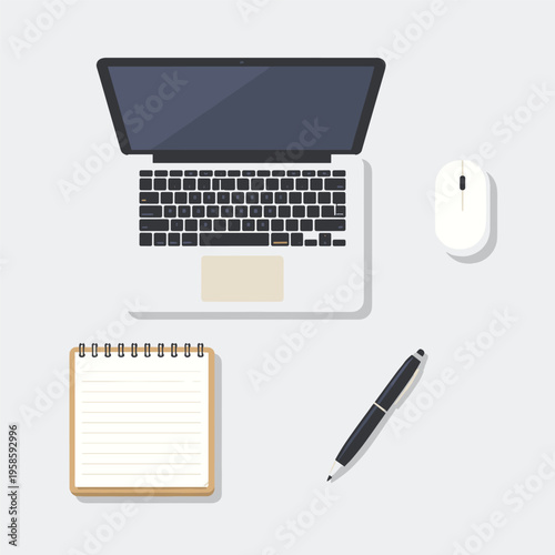 Office Workspace Laptop With Mouse With Pen
