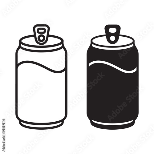 Two soda cans depicted in a simple black and white line art style