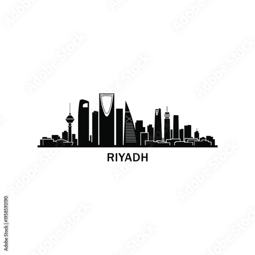 Riyadh City Skyline Silhouette Vector Saudi Arabia Modern Urban Cityscape Illustration