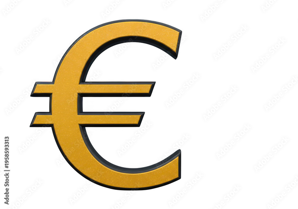Fototapeta premium Euro currency symbol in a stylized gold color design isolated on transparent background